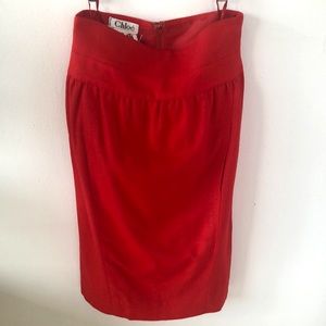 RARE- Vintage 80s Chloe Red Wool Pencil Skirt Elizabeth Arden Pockets Sz S - EUC